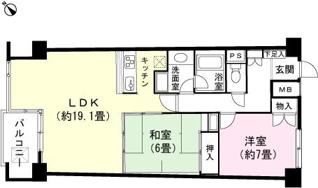Floor plan. 2LDK, Price 6.3 million yen, Occupied area 77.09 sq m , Balcony area 5.59 sq m floor plan