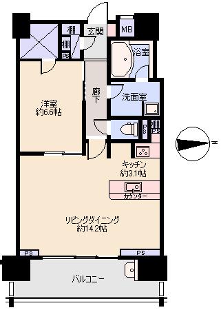 Floor plan. 1LDK, Price 26,800,000 yen, Occupied area 56.46 sq m , Balcony area 10.98 sq m