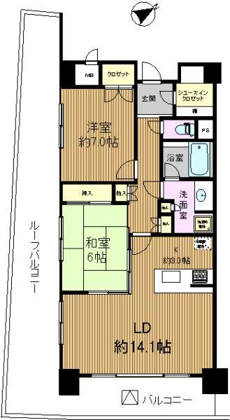 Floor plan. 2LDK, Price 42,500,000 yen, Occupied area 72.79 sq m , Balcony area 14.75 sq m