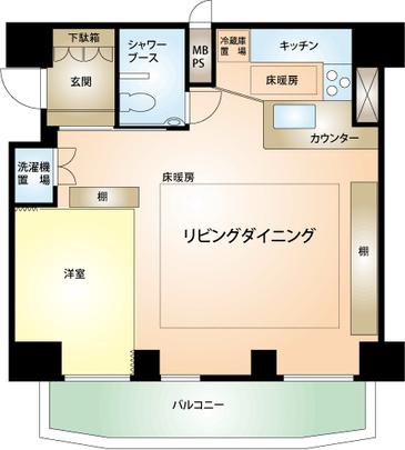 Floor plan. 1LDK, Price 17 million yen, Footprint 42.5 sq m , Balcony area 7.58 sq m