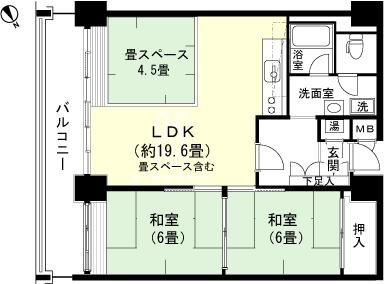Floor plan. 2LDK, Price 9.5 million yen, Occupied area 76.33 sq m , Balcony area 12.33 sq m