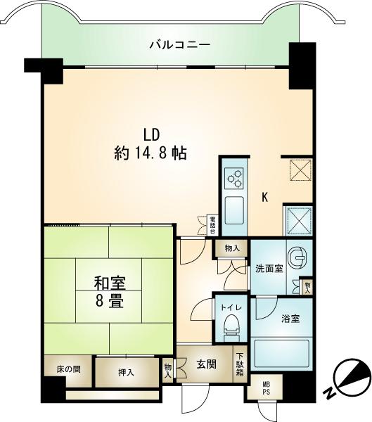 Floor plan. 1LDK, Price 12 million yen, Footprint 65.4 sq m , Balcony area 9.43 sq m