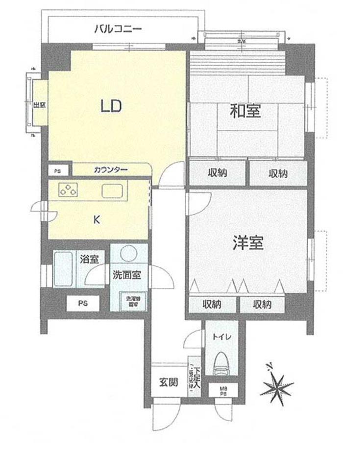 Floor plan. 2LDK, Price 9.8 million yen, Occupied area 73.42 sq m , Balcony area 5.15 sq m