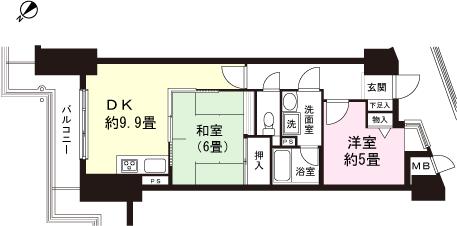 Floor plan. 2DK, Price 6.8 million yen, Occupied area 52.26 sq m , Balcony area 7.36 sq m