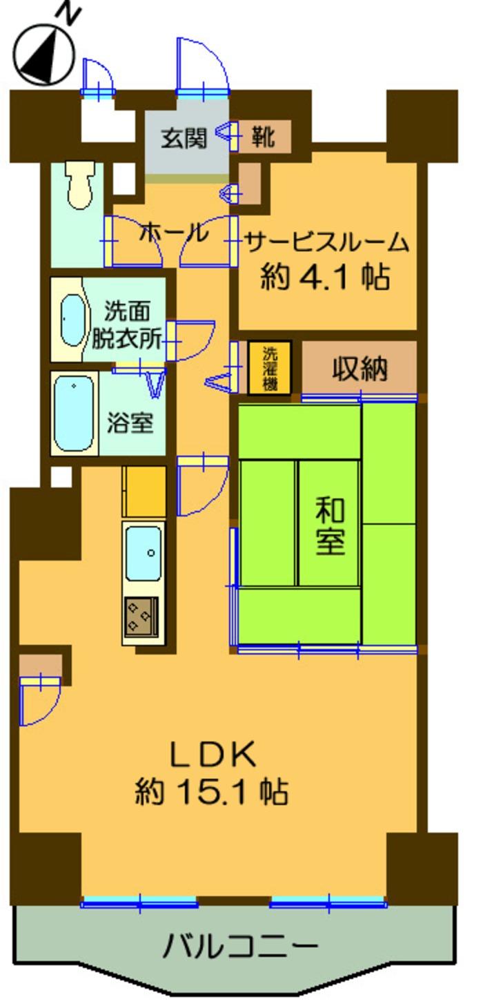 Floor plan. 1LDK + S (storeroom), Price 8.8 million yen, Occupied area 58.84 sq m , Balcony area 7.21 sq m