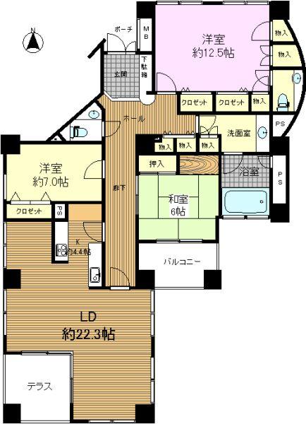 Floor plan. 3LDK, Price 29,800,000 yen, Footprint 149.46 sq m , Balcony area 16 sq m