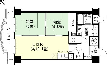 Floor plan. 2LDK, Price 6 million yen, Occupied area 51.84 sq m , Balcony area 6.68 sq m