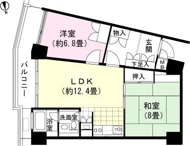 Floor plan. 2LDK, Price 9.5 million yen, Occupied area 64.82 sq m , Balcony area 11.41 sq m