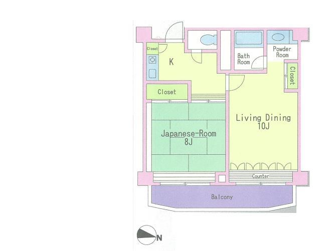 Floor plan. 1LDK, Price 8.8 million yen, Occupied area 43.66 sq m , Balcony area 7.58 sq m