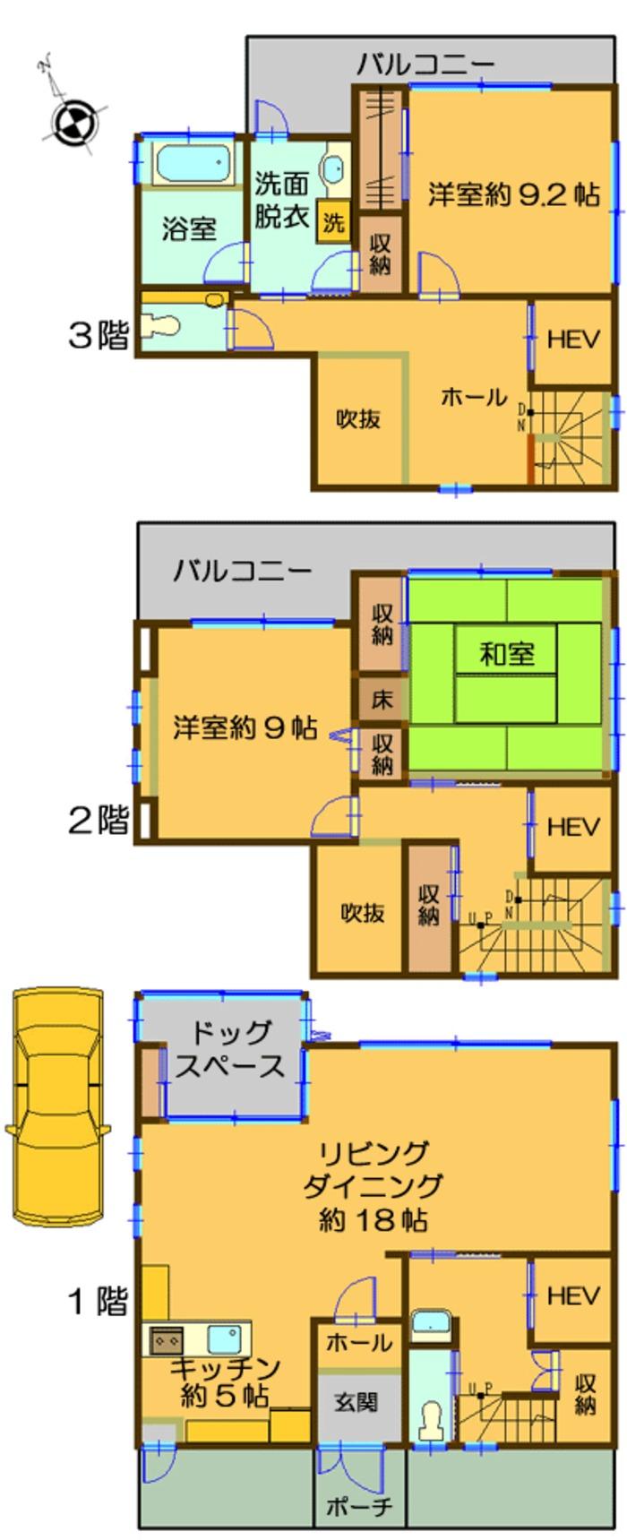 Floor plan. 61,800,000 yen, 3LDK, Land area 134.69 sq m , Building area 162.09 sq m