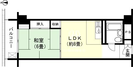 Floor plan. 1LDK, Price 1.48 million yen, Footprint 35 sq m , Balcony area 4.9 sq m