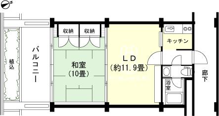 Floor plan. 1LDK, Price 1.5 million yen, Occupied area 50.22 sq m , Balcony area 19.44 sq m
