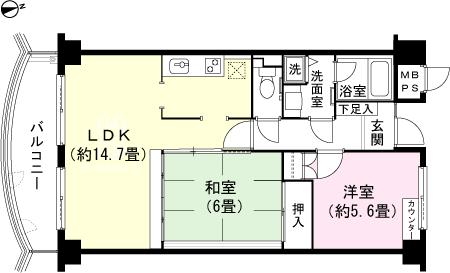 Floor plan. 2LDK, Price 4.3 million yen, Occupied area 60.57 sq m , Balcony area 8.48 sq m