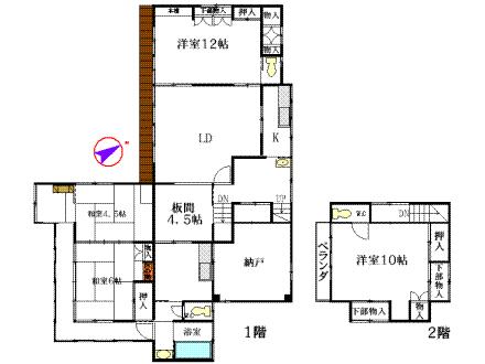 Floor plan. 39,800,000 yen, 3LDK + S (storeroom), Land area 1,608 sq m , Building area 105.84 sq m