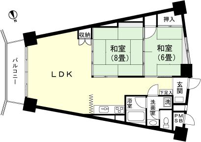 Floor plan. 2LDK, Price 7.2 million yen, Occupied area 73.84 sq m , Balcony area 6.58 sq m