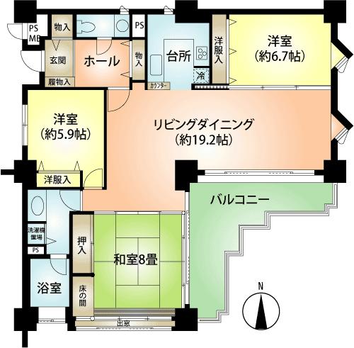 Floor plan. 3LDK, Price 22,800,000 yen, The area occupied 101.1 sq m , Balcony area 15.32 sq m