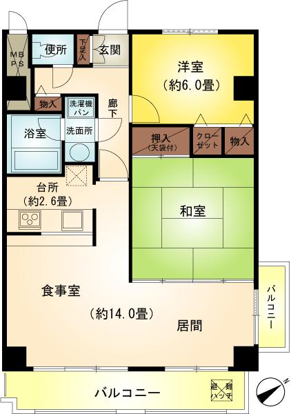 Floor plan. 2LDK, Price 12.8 million yen, Footprint 70.2 sq m , Balcony area 10.51 sq m
