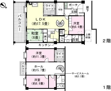 Floor plan. 4LDK + S (storeroom), Price 12.8 million yen, Footprint 165.37 sq m , Balcony area 32.93 sq m Floor