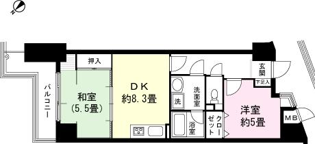 Floor plan. 2DK, Price 6 million yen, Occupied area 52.26 sq m , Balcony area 7.36 sq m