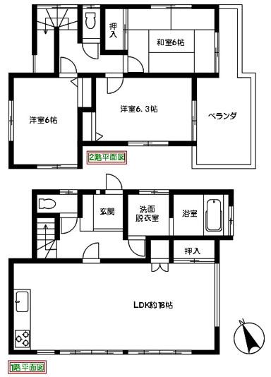 Floor plan. 6.8 million yen, 3LDK, Land area 164 sq m , 3LDK of building area 90.72 sq m room