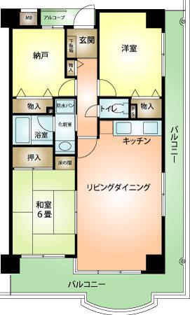 Floor plan. 2LDK + S (storeroom), Price 8.8 million yen, Footprint 64.6 sq m , Balcony area 21.59 sq m