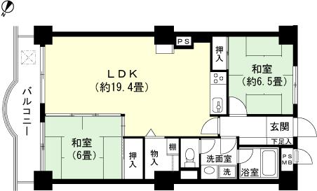 Floor plan. 2LDK, Price 8.5 million yen, Footprint 69.3 sq m , Balcony area 8.16 sq m