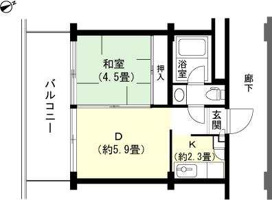 Floor plan. 1DK, Price 900,000 yen, Occupied area 30.78 sq m , Balcony area 9.72 sq m
