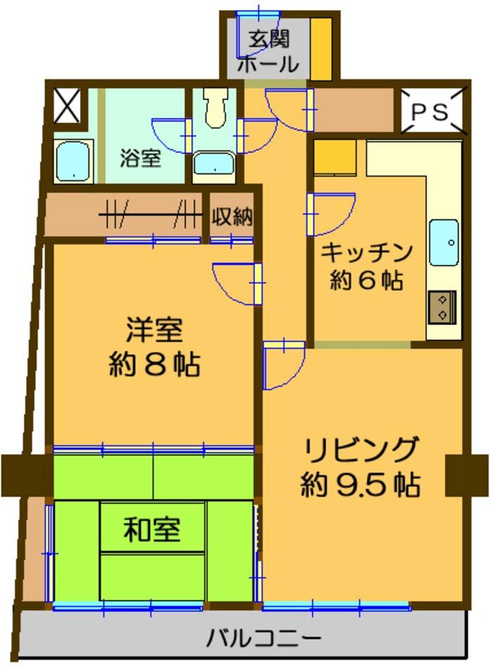 Floor plan. 2LDK, Price 7 million yen, Occupied area 69.28 sq m , Balcony area 7 sq m