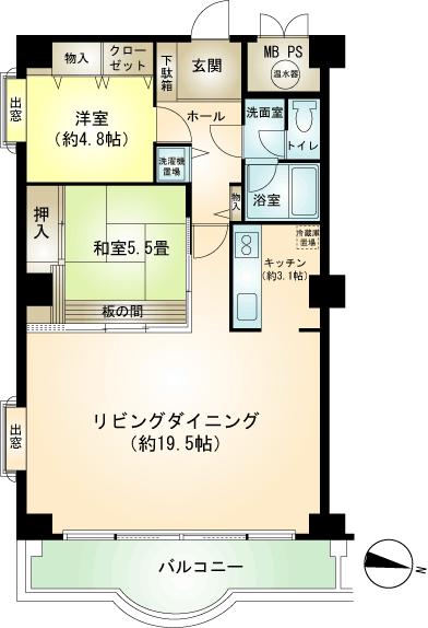 Floor plan. 2LDK, Price 9 million yen, Footprint 75.6 sq m , Balcony area 10.57 sq m