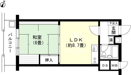Floor plan. 1LDK, Price 4.8 million yen, Footprint 36.4 sq m , Balcony area 5.2 sq m