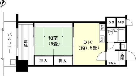 Floor plan. 1DK, Price 5 million yen, Footprint 40 sq m , Balcony area 5.6 sq m