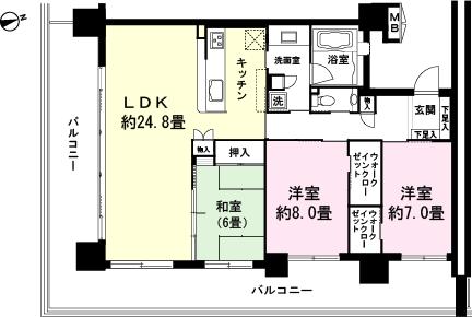 Floor plan. 3LDK, Price 58 million yen, The area occupied 100.3 sq m , Balcony area 55.24 sq m floor plan