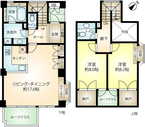 Floor plan. 2LDK, Price 7.8 million yen, Occupied area 97.63 sq m , Balcony area 8.63 sq m