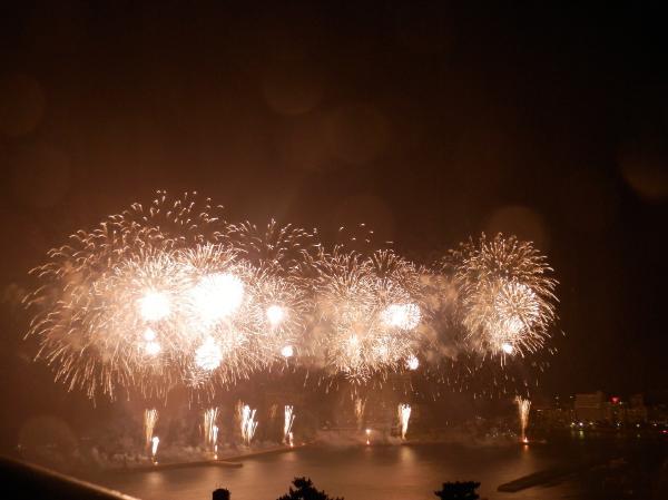 View photos from the dwelling unit. I have been taking a picture of the fireworks from the balcony of the room. (part, Shooting at zoom. )