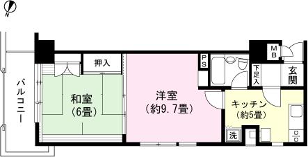 Floor plan. 2K, Price 6.8 million yen, Footprint 46.8 sq m , Balcony area 5.74 sq m