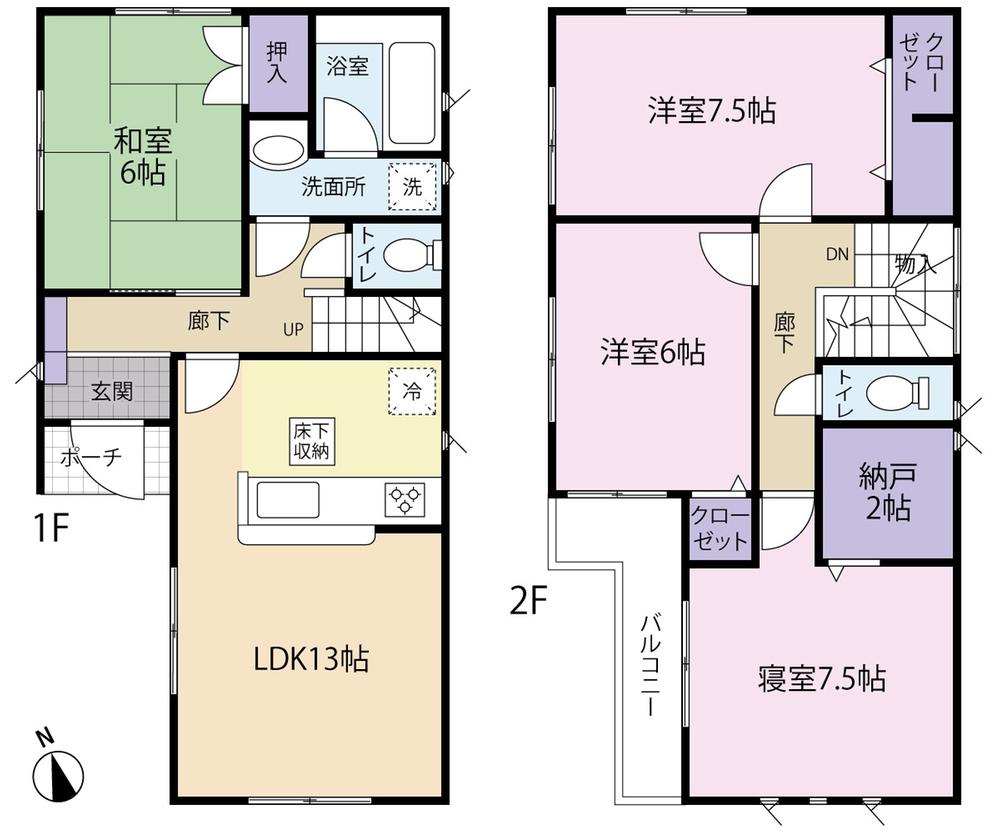 Floor plan. (Building 2), Price 22,800,000 yen, 4LDK+S, Land area 119.24 sq m , Building area 94.77 sq m