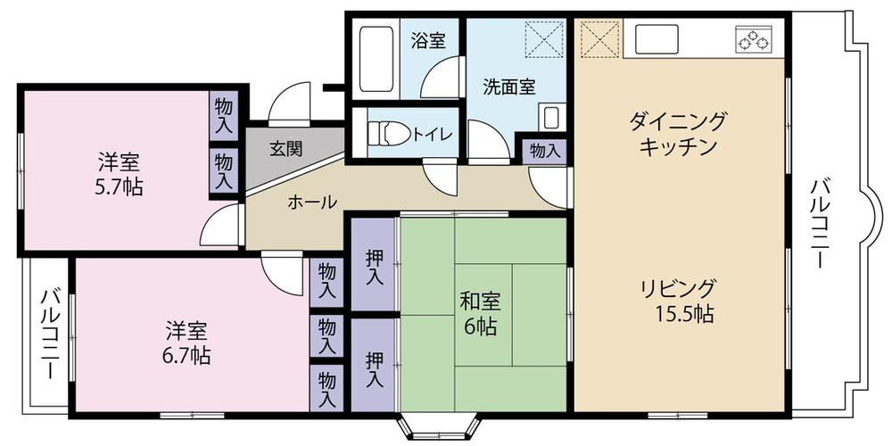 Floor plan. 3LDK, Price 13 million yen, Occupied area 75.58 sq m , Balcony area 8.82 sq m