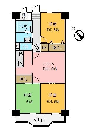 Floor plan. 3LDK, Price 9.9 million yen, Occupied area 63.55 sq m