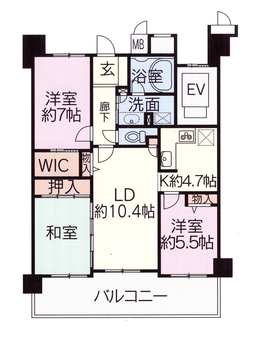 Floor plan. 3LDK, Price 19,800,000 yen, Occupied area 71.92 sq m , Balcony area 15.5 sq m