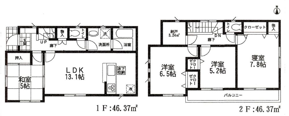 Floor plan. 17.8 million yen, 4LDK, Land area 136.48 sq m , Building area 92.74 sq m