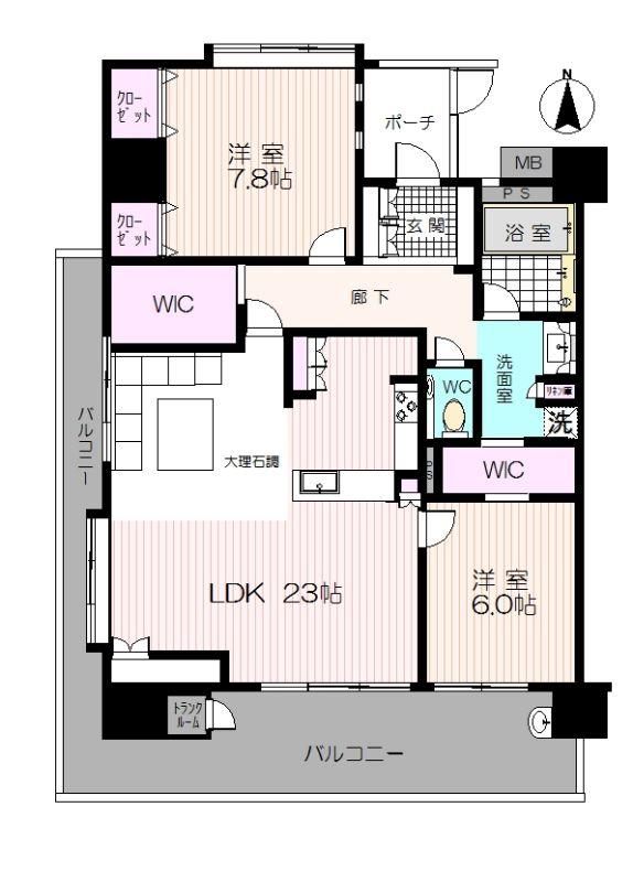 Floor plan. 2LDK, Price 24,900,000 yen, Occupied area 88.72 sq m , Balcony area 23.67 sq m Floor