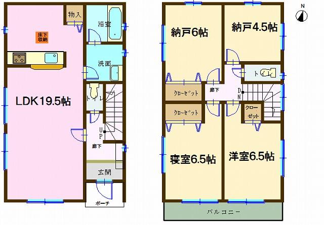 Floor plan. (Building 2), Price 21,800,000 yen, 2LDK+2S, Land area 131.04 sq m , Building area 94.77 sq m