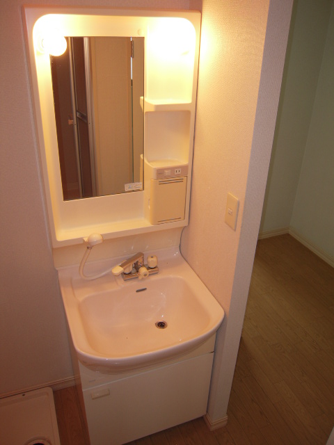 Washroom. Basin is a vanity with shower
