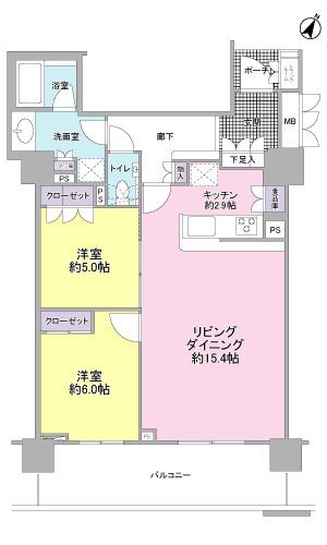 Floor plan. 2LDK, Price 27 million yen, Occupied area 69.86 sq m , Balcony area 12.6 sq m