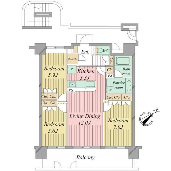 Floor plan. 3LDK, Price 18 million yen, Occupied area 73.98 sq m , Balcony area 16.2 sq m