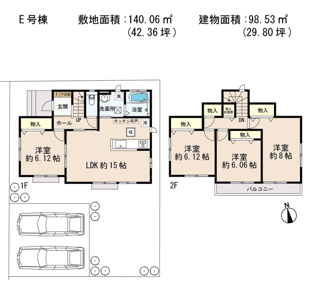 Floor plan. (E Building), Price 20,300,000 yen, 4LDK, Land area 140.06 sq m , Building area 98.53 sq m