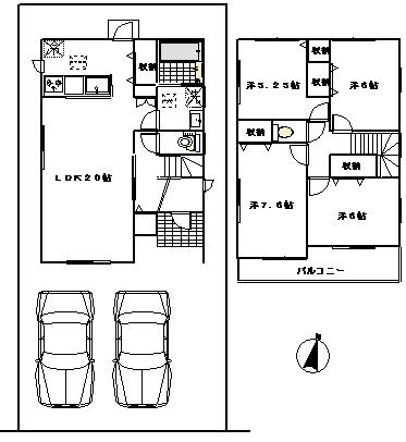 Floor plan. (1 Building), Price 24,800,000 yen, 4LDK, Land area 132.26 sq m , Building area 104.33 sq m