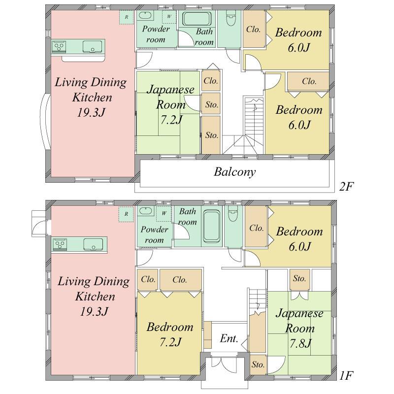 Floor plan. 33,800,000 yen, 6LDK, Land area 299.08 sq m , Building area 197 sq m 3LDK × 2 (entrance Common)