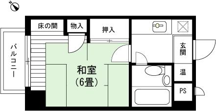 Floor plan. 1K, Price 800,000 yen, Occupied area 19.96 sq m , Balcony area 2.1 sq m