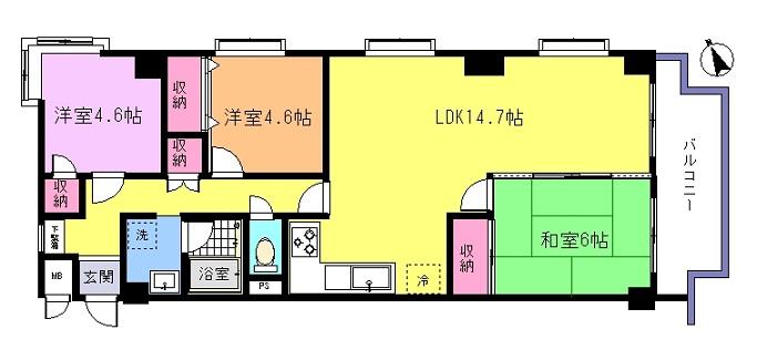 Floor plan. 3LDK, Price 6.99 million yen, Occupied area 72.24 sq m